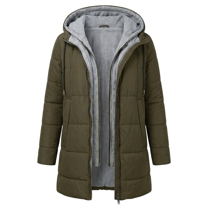 Women's Longline Quilted Puffer Jacket with Zip Front and Pockets – Black Cold Weather Coat 5