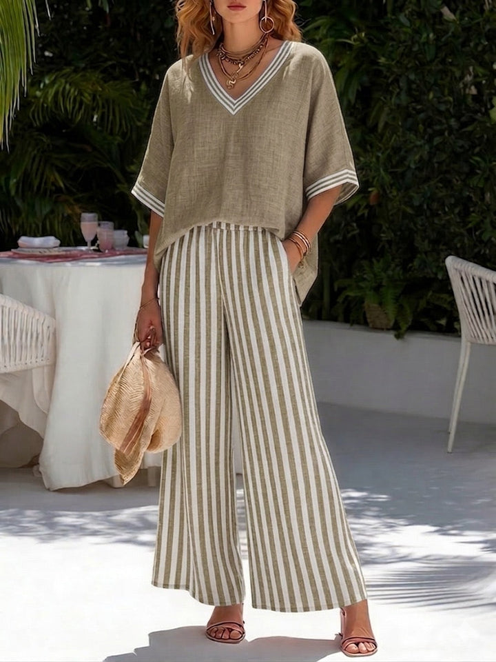 Women's Loungewear Set in Breathable Cotton-Linen Blend – Striped Two Piece Set with Relaxed Fit 6