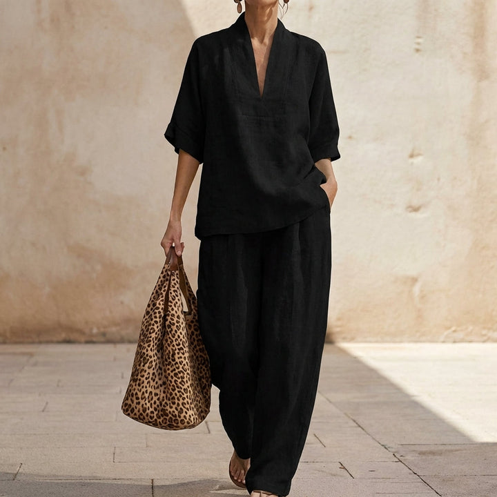 Women's Loungewear Set with Breathable Fabric and Wide-Leg Pants – Natural Elegance Two-Piece Outfit 2