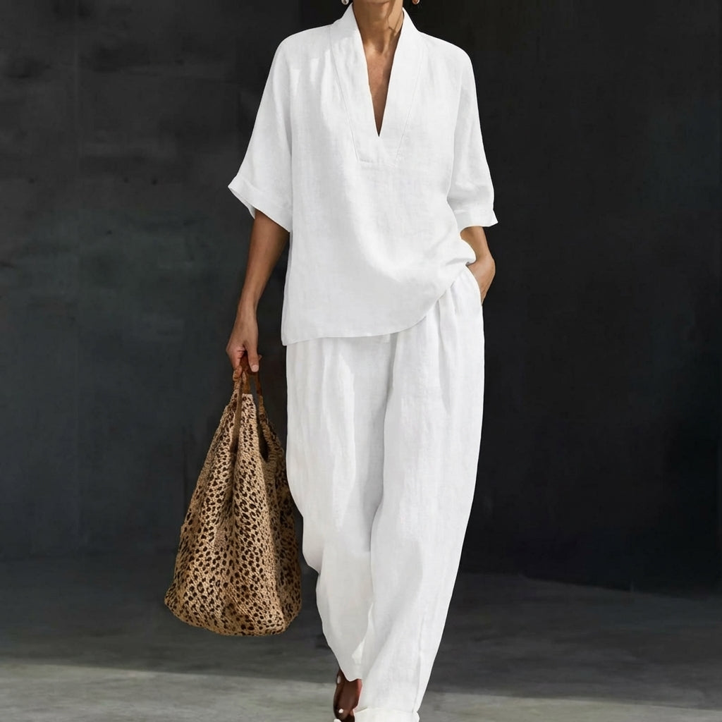 Women's Loungewear Set with Breathable Fabric and Wide-Leg Pants – Natural Elegance Two-Piece Outfit 4