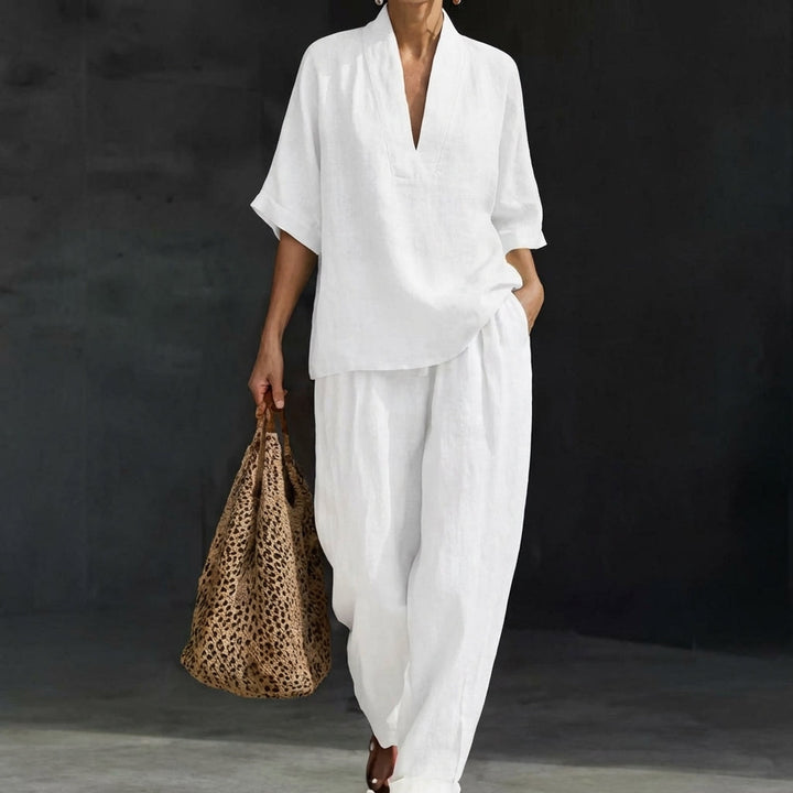 Women's Loungewear Set with Breathable Fabric and Wide-Leg Pants – Natural Elegance Two-Piece Outfit 4