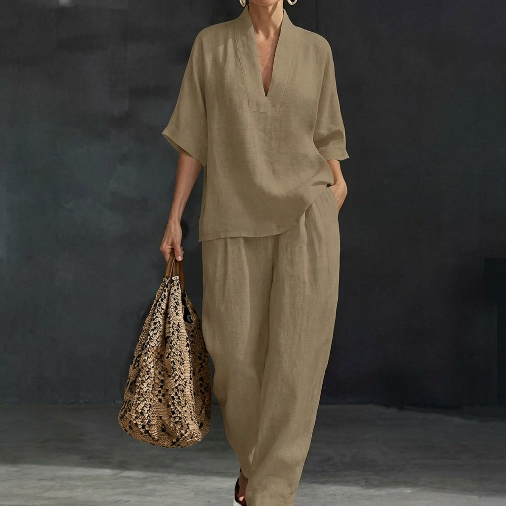 Women's Loungewear Set with Breathable Fabric and Wide-Leg Pants – Natural Elegance Two-Piece Outfit 5