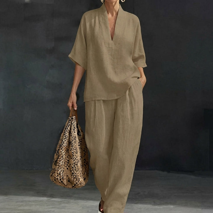 Women's Loungewear Set with Breathable Fabric and Wide-Leg Pants – Natural Elegance Two-Piece Outfit 5