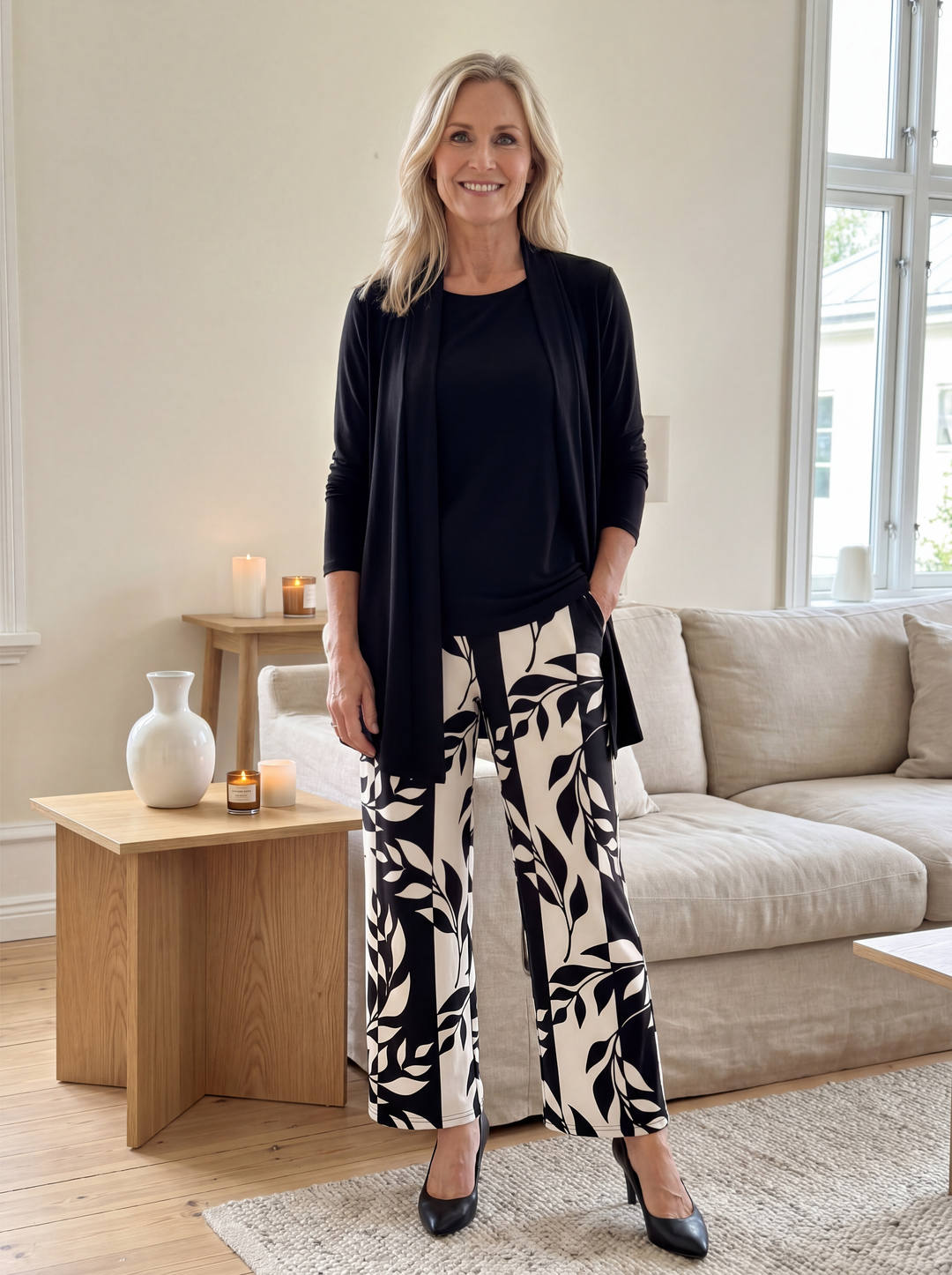 Women's Loungewear Set with Longline Top and Printed Trousers – Soft Breathable Fabric for Casual Comfort 0