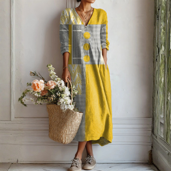 Women's Maxi Dress with Abstract Print – Lightweight Linen, Relaxed Fit for Summer Casual Wear 0