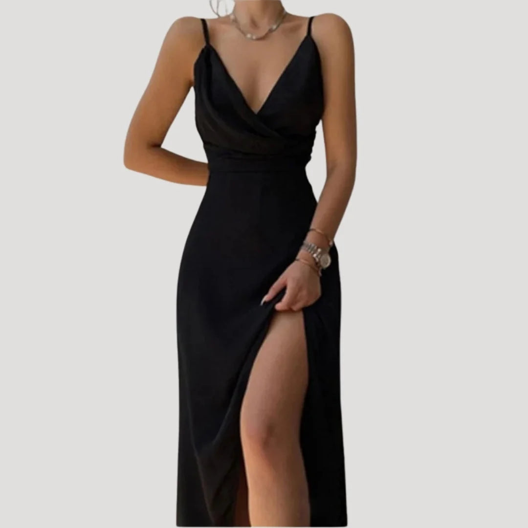 Women's maxi dress featuring an elegant slit, perfect for formal occasions, designed for a flattering long length and sophisticated style. 6