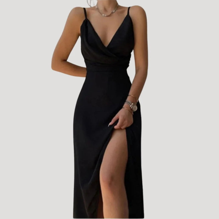 Women's maxi dress featuring an elegant slit, perfect for formal occasions, designed for a flattering long length and sophisticated style. 6