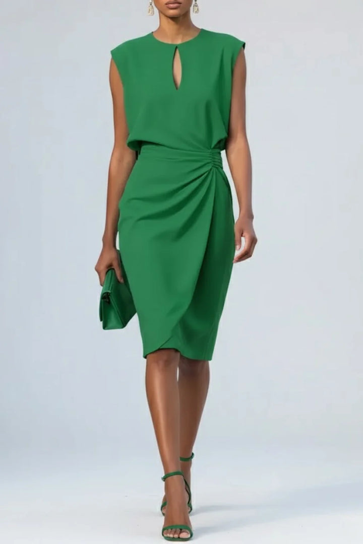Women's plus size midi dress featuring a keyhole neckline and stylish ruffles, perfect for an elegant fall look. 4