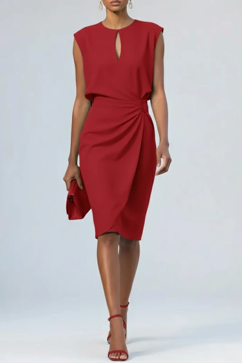 Women's plus size midi dress featuring a keyhole neckline and stylish ruffles, perfect for an elegant fall look. 5