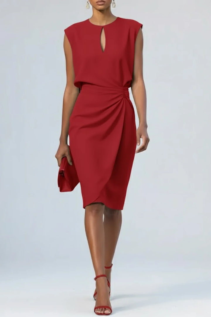Women's plus size midi dress featuring a keyhole neckline and stylish ruffles, perfect for an elegant fall look. 5