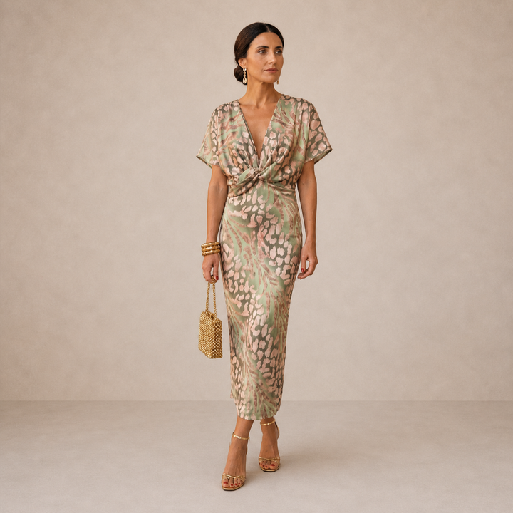 Women's lightweight copper midi dress featuring a flattering waist tie, perfect for casual or formal occasions in summer. 0