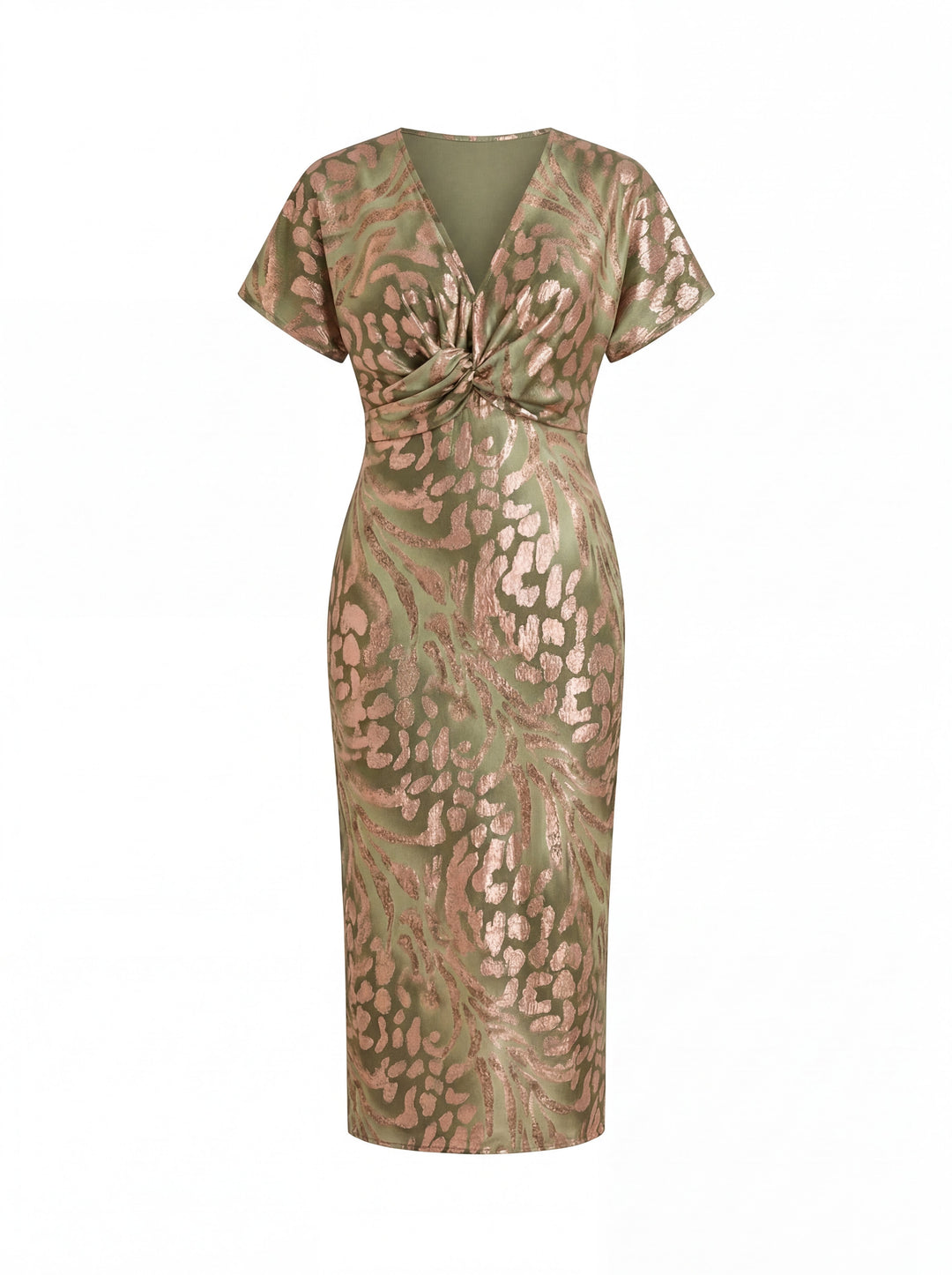 Women's lightweight copper midi dress featuring a flattering waist tie, perfect for casual or formal occasions in summer. 5