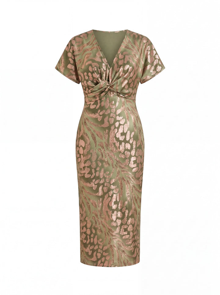 Women's lightweight copper midi dress featuring a flattering waist tie, perfect for casual or formal occasions in summer. 5