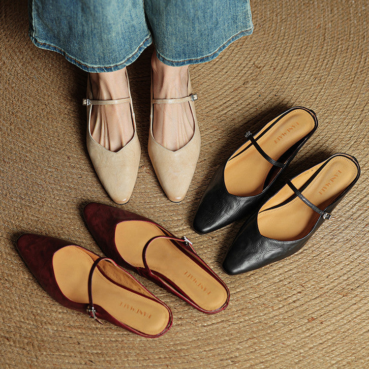 Women's mules shoes featuring a padded footbed, crafted from genuine leather, designed for both casual and formal wear with a stylish slip-on design. 6