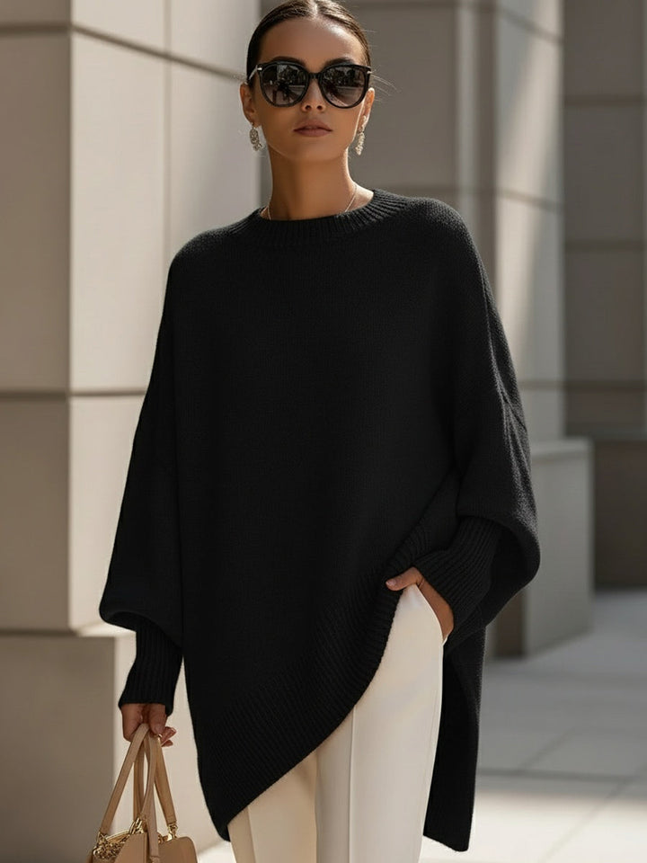 Women's Oversized Sweater with Asymmetrical Hem - Cozy Wool Blend in Beige 10