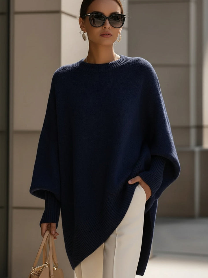 Women's Oversized Sweater with Asymmetrical Hem - Cozy Wool Blend in Beige 6