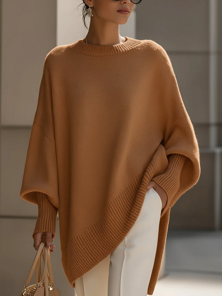 Women's Oversized Sweater with Asymmetrical Hem - Cozy Wool Blend in Beige 7