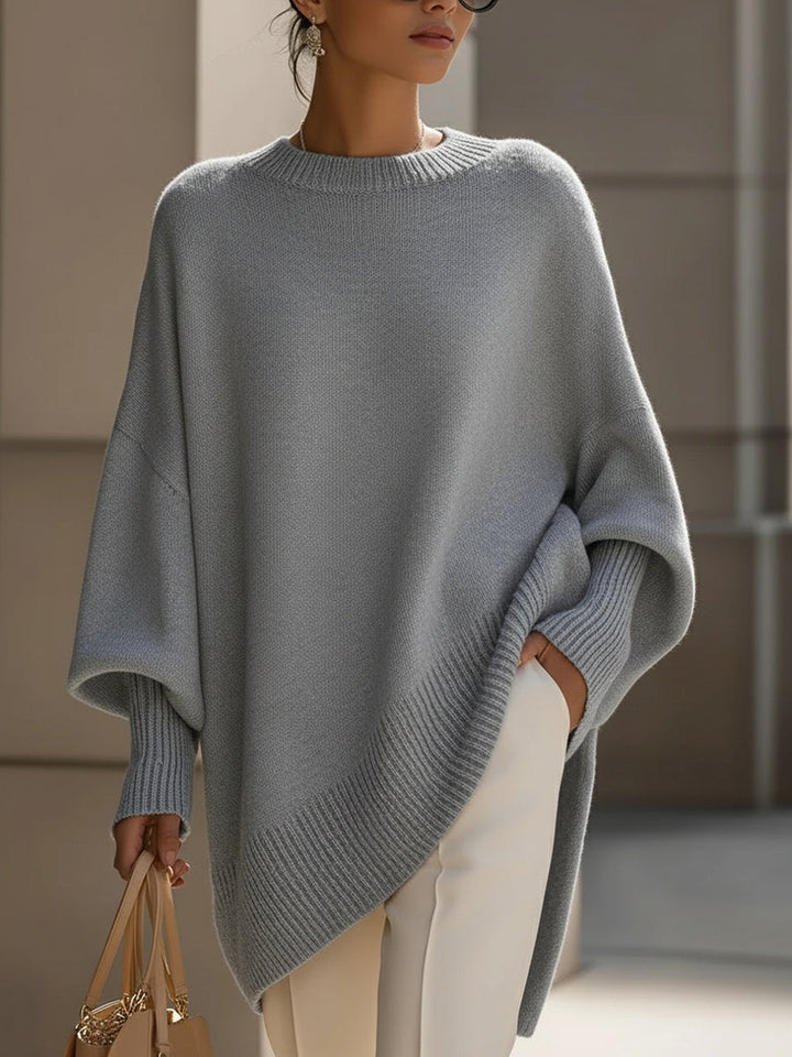 Women's Oversized Sweater with Asymmetrical Hem - Cozy Wool Blend in Beige 8
