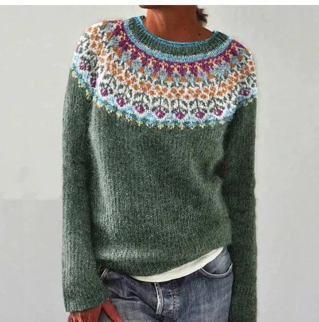 Women's Oversized Sweater with Wide Boat Neckline – Cozy Retro Striped Knit Pullover 3
