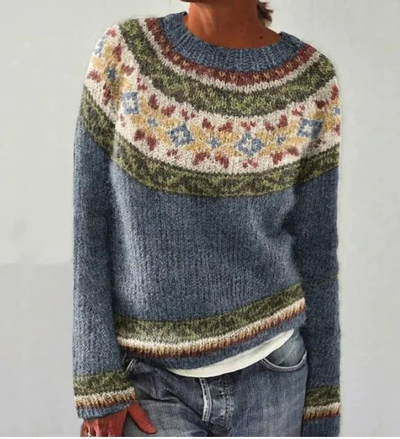 Women's Oversized Sweater with Wide Boat Neckline – Cozy Retro Striped Knit Pullover 4