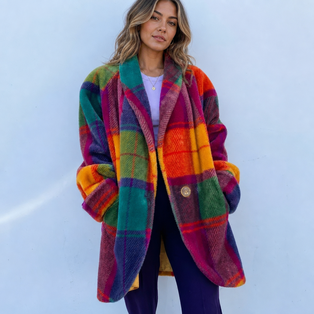 Women's Oversized Wool Coat with Classic Plaid Design – Long Winter Coat for Stylish Warmth 0