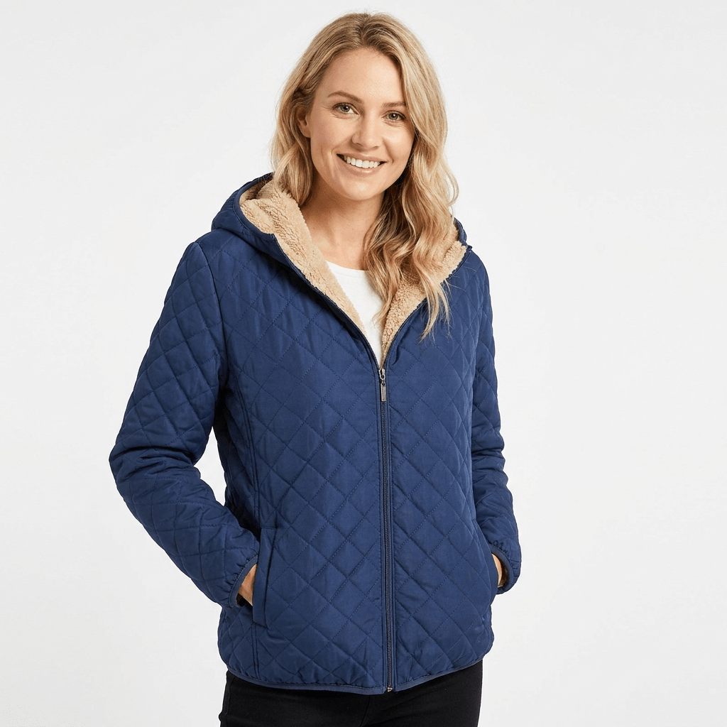 Women's Quilted Jacket with Fleece-Lined Hood and Zip-Up Closure - Lightweight Hip-Length Winter Coat 10