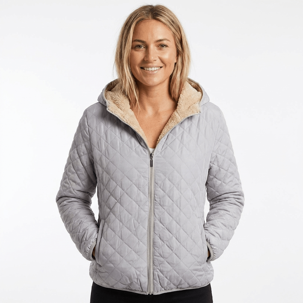 Women's Quilted Jacket with Fleece-Lined Hood and Zip-Up Closure - Lightweight Hip-Length Winter Coat 11