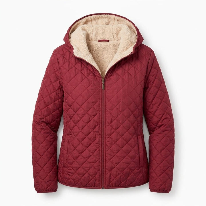 Women's Quilted Jacket with Fleece-Lined Hood and Zip-Up Closure - Lightweight Hip-Length Winter Coat 3