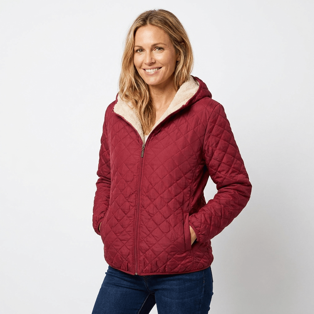 Women's Quilted Jacket with Fleece-Lined Hood and Zip-Up Closure - Lightweight Hip-Length Winter Coat 4