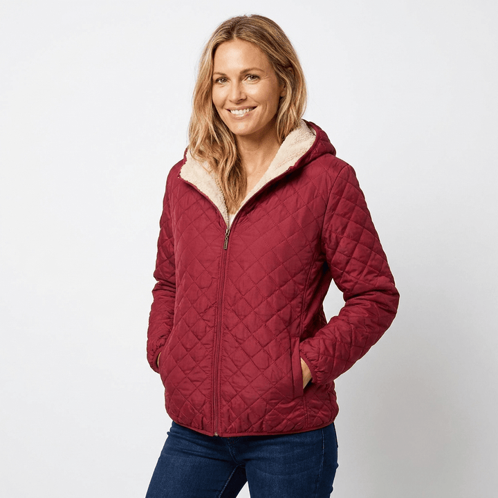 Women's Quilted Jacket with Fleece-Lined Hood and Zip-Up Closure - Lightweight Hip-Length Winter Coat 4