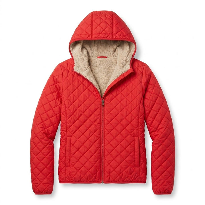 Women's Quilted Jacket with Fleece-Lined Hood and Zip-Up Closure - Lightweight Hip-Length Winter Coat 5