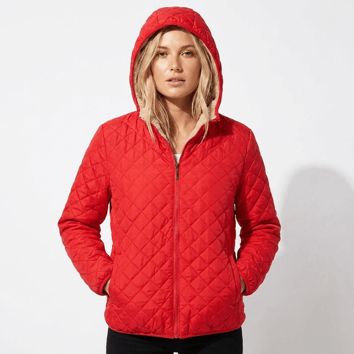 Women's Quilted Jacket with Fleece-Lined Hood and Zip-Up Closure - Lightweight Hip-Length Winter Coat 6