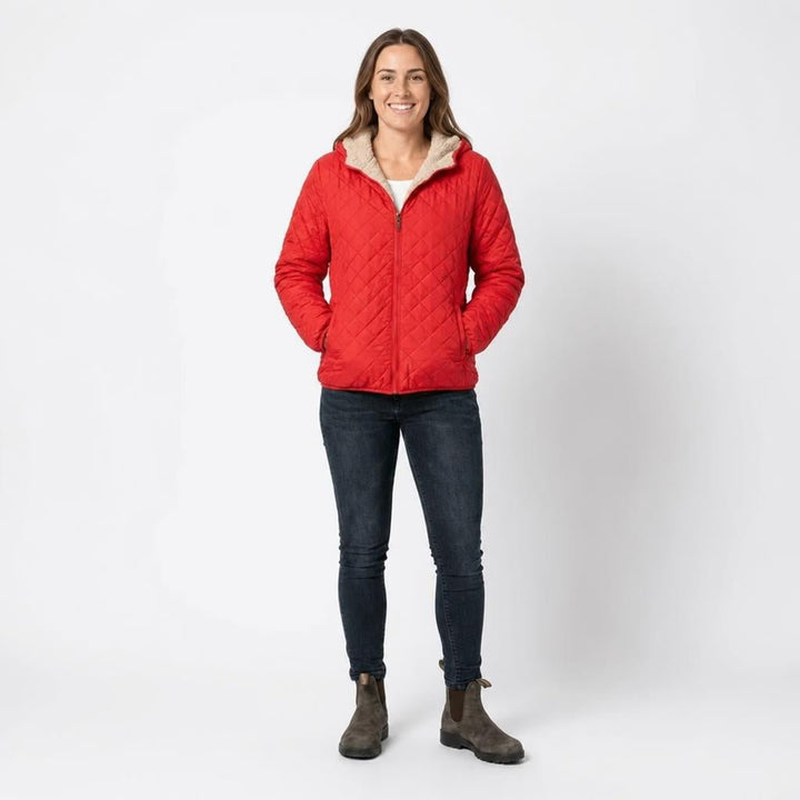 Women's Quilted Jacket with Fleece-Lined Hood and Zip-Up Closure - Lightweight Hip-Length Winter Coat 8