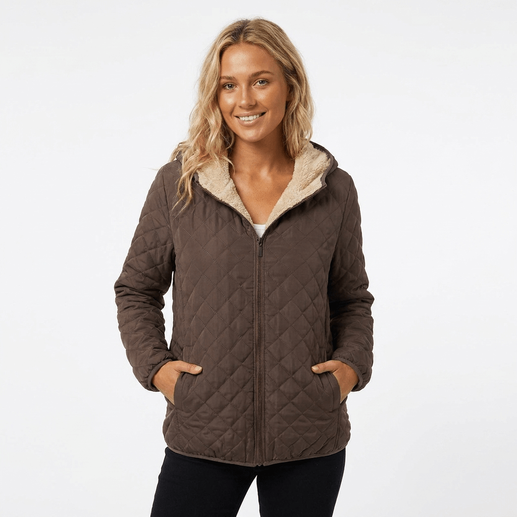 Women's Quilted Jacket with Fleece-Lined Hood and Zip-Up Closure - Lightweight Hip-Length Winter Coat 9