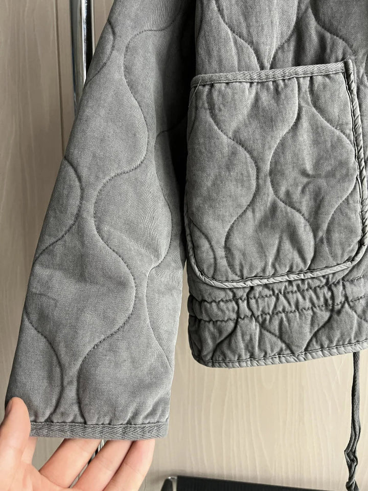 Women's Quilted Jacket with High Collar and Pockets – Vintage Cotton Winter Coat 3
