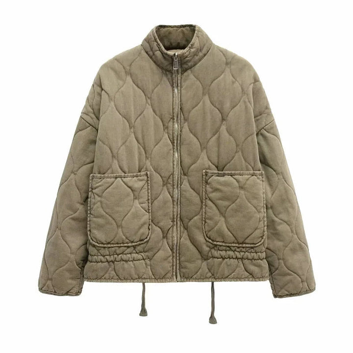 Women's Quilted Jacket with High Collar and Pockets – Vintage Cotton Winter Coat 6