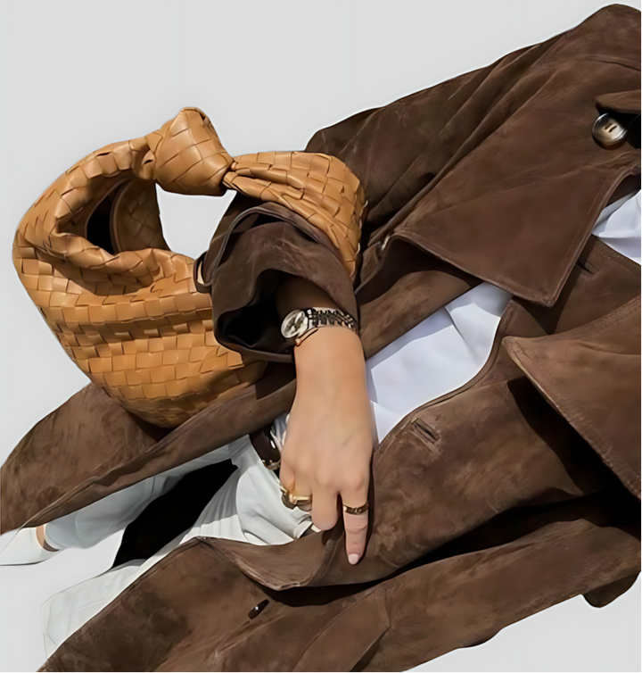 Women's Suede Trench Coat with Belt