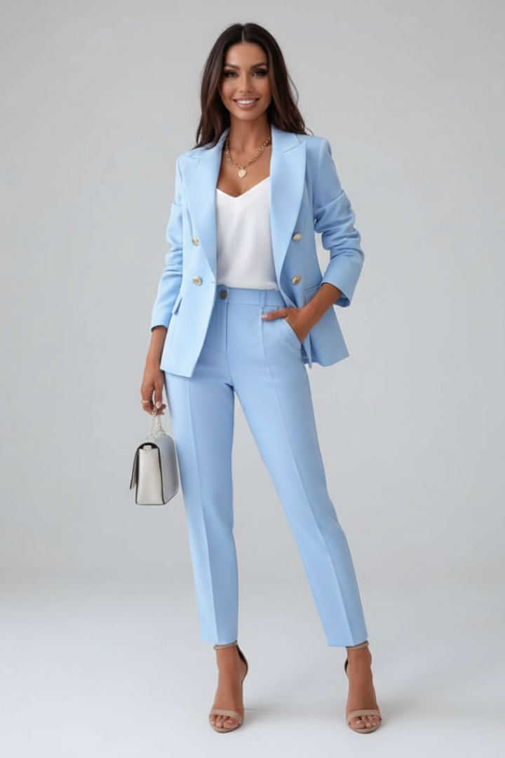 Women's Suit Set with Tailored Blazer and High-Waisted Trousers – Elegant Professional Attire in Premium Polyester Blend 0