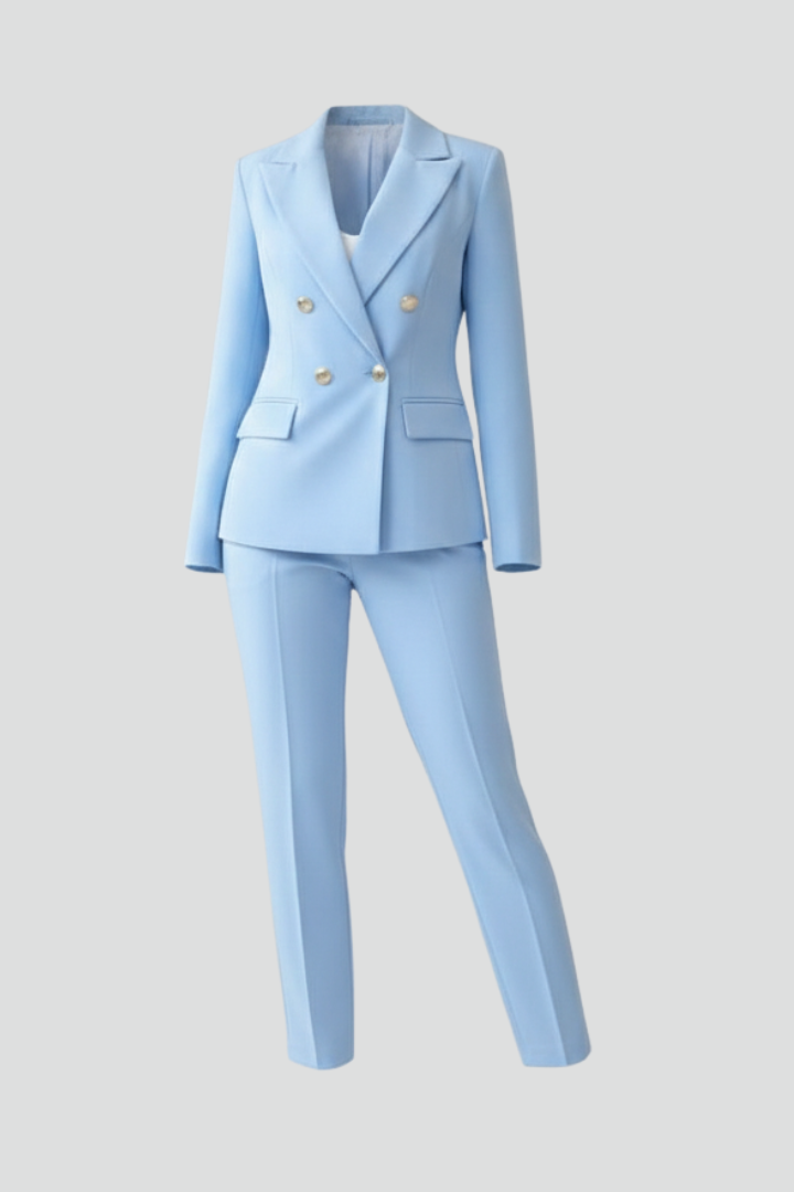 Women's Suit Set with Tailored Blazer and High-Waisted Trousers – Elegant Professional Attire in Premium Polyester Blend 1