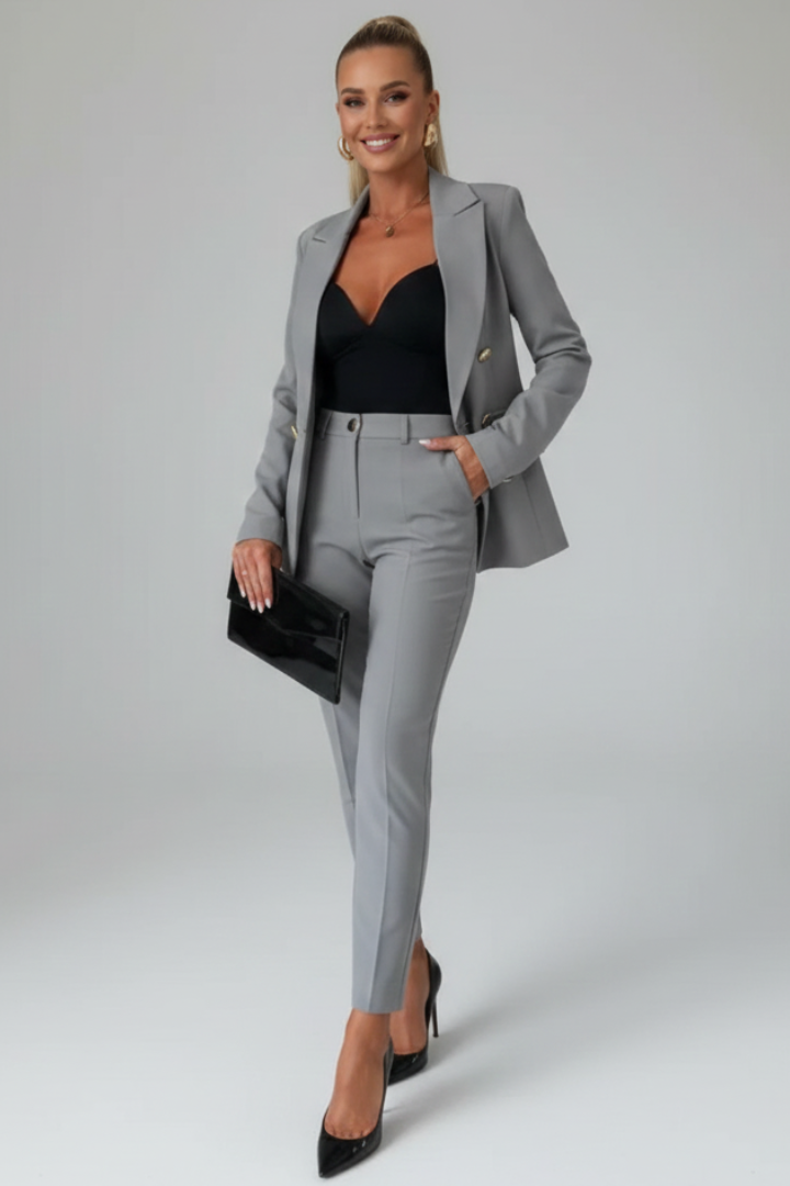 Women's Suit Set with Tailored Blazer and High-Waisted Trousers – Elegant Professional Attire in Premium Polyester Blend 11