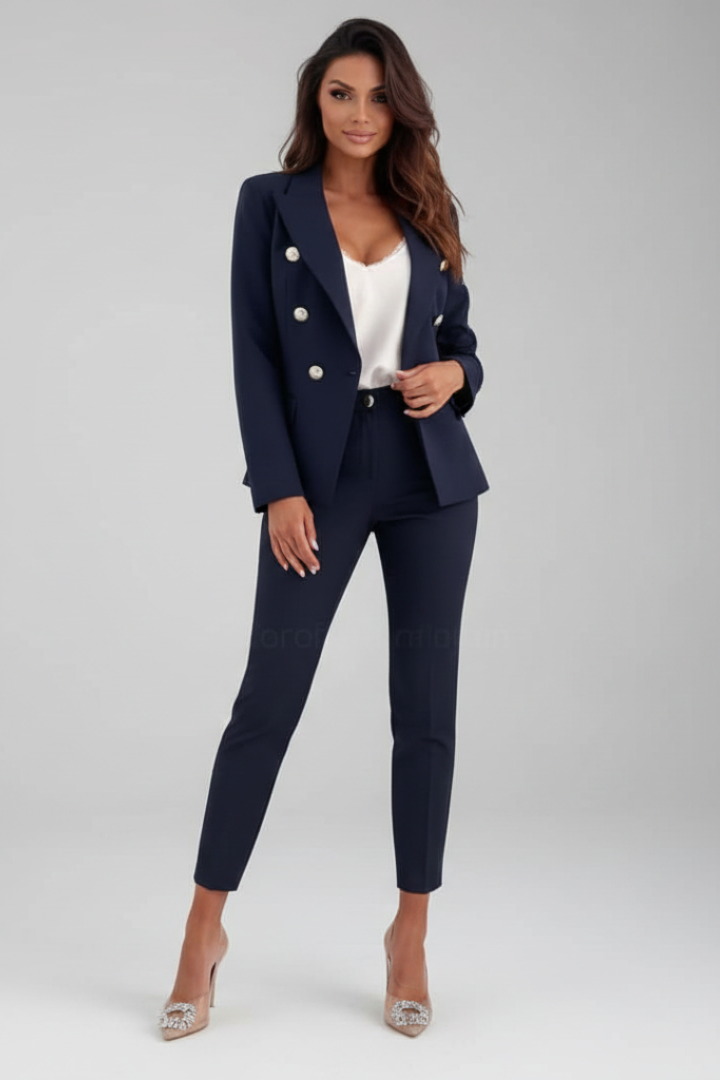 Women's Suit Set with Tailored Blazer and High-Waisted Trousers – Elegant Professional Attire in Premium Polyester Blend 6