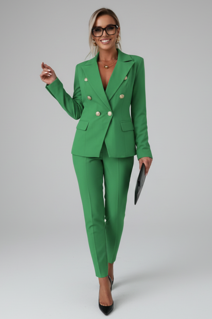 Women's Suit Set with Tailored Blazer and High-Waisted Trousers – Elegant Professional Attire in Premium Polyester Blend 9
