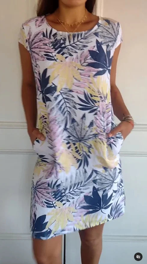 Women's Summer Dress with Botanical Print and Pockets - Lightweight Cotton Linen Blend, Relaxed Fit 10
