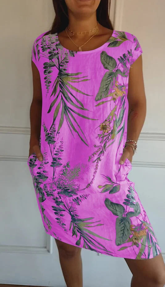Women's Summer Dress with Botanical Print and Pockets - Lightweight Cotton Linen Blend, Relaxed Fit 4