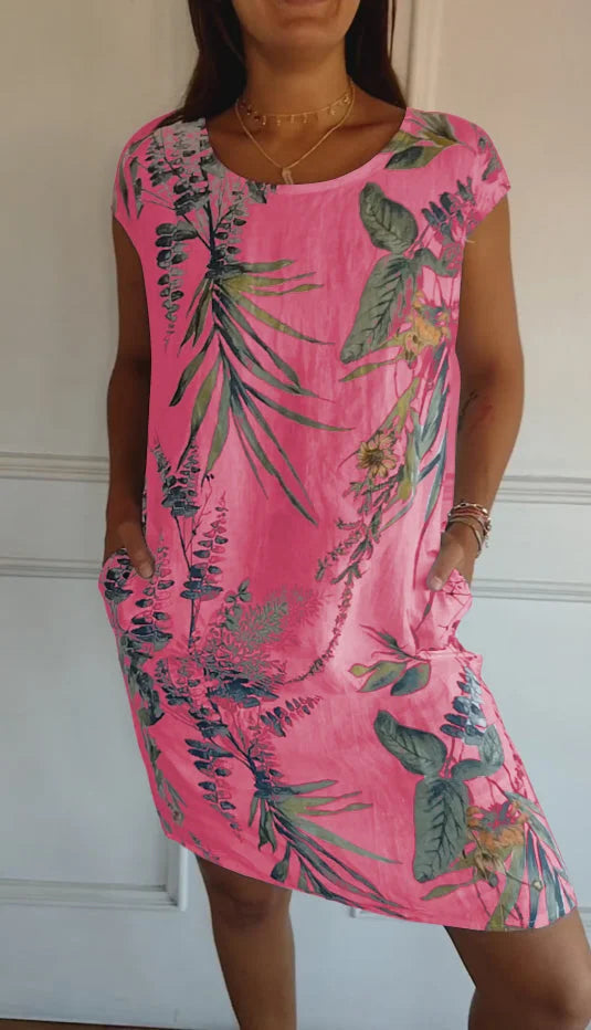 Women's Summer Dress with Botanical Print and Pockets - Lightweight Cotton Linen Blend, Relaxed Fit 6