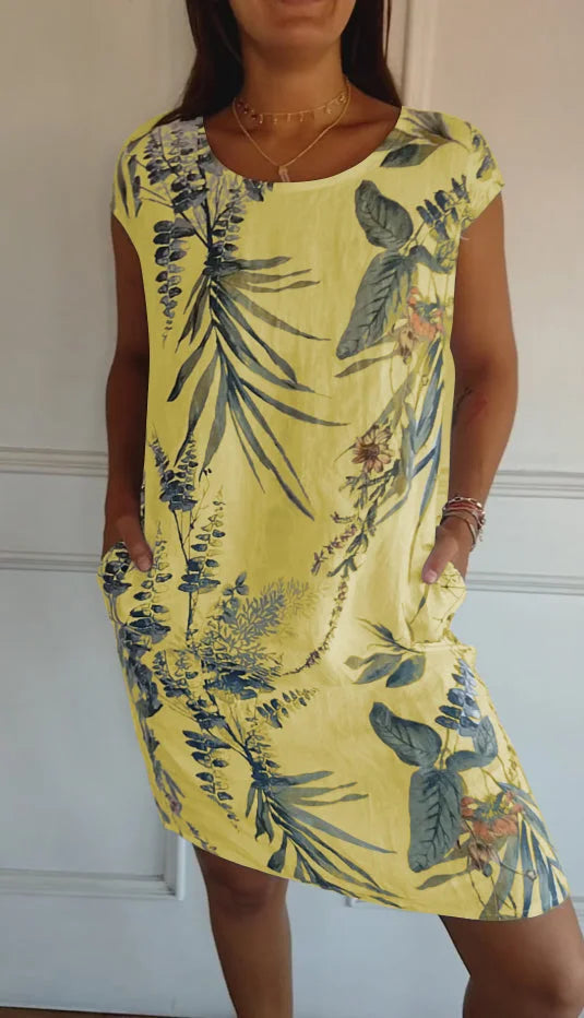 Women's Summer Dress with Botanical Print and Pockets - Lightweight Cotton Linen Blend, Relaxed Fit 8