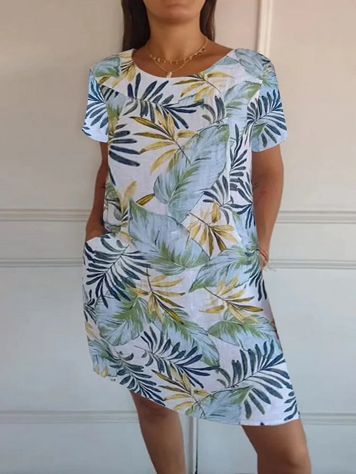 Women's Summer Dress with Botanical Print and Pockets - Lightweight Cotton Linen Blend, Relaxed Fit 9
