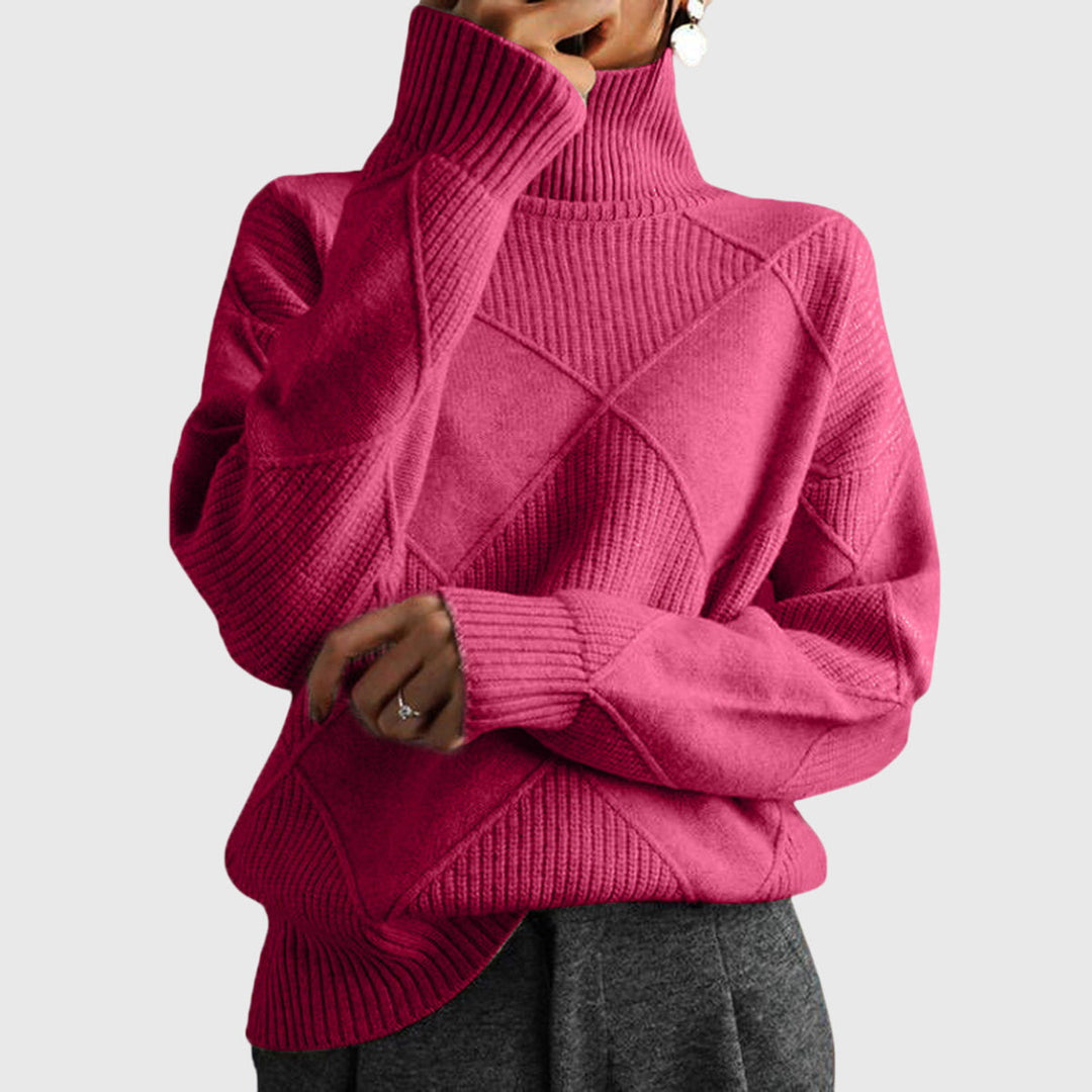 Women's Sweater with Geometric Pattern and Turtleneck – Soft-Knit Cozy Design in Rose 0