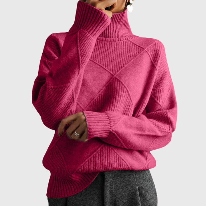 Women's Sweater with Geometric Pattern and Turtleneck – Soft-Knit Cozy Design in Rose 0