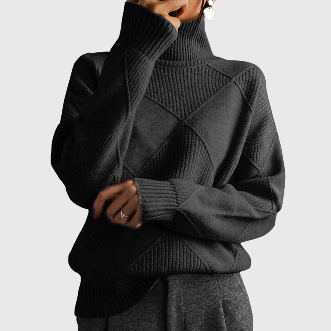 Women's Sweater with Geometric Pattern and Turtleneck – Soft-Knit Cozy Design in Rose 10